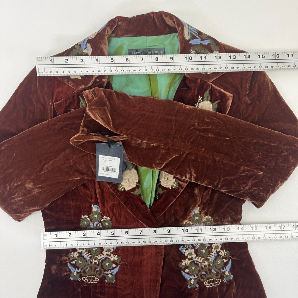 TM True Meaning NWT Blazer Anthropologie Embroidered Velvet‎ Jacket Brown Sz 2 - Picture 13 of 16